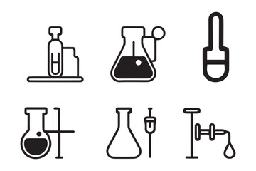 Chemical instruments icon vector outline stroke. Chemical laboratory essentials icon silhouette.