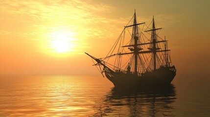 Obraz premium Maritime Voyage: A Sea-Bound Ship Vector Wallpaper