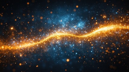 Fototapeta premium Abstract glowing blue and orange particles in a wavy pattern.