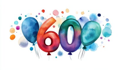 Celebrate a milestone with this vibrant watercolor clip art for a 60th birthday.