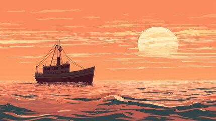 Naklejka premium Maritime Voyage: A Sea-Bound Ship Vector Wallpaper