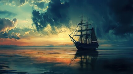 Fototapeta premium Maritime Voyage: A Sea-Bound Ship Vector Wallpaper