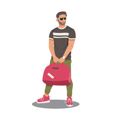 portrait of man standing with bag flat design vector