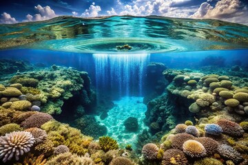 Fototapeta premium a coral reef with dripping seawater forming a pool, drips, drop
