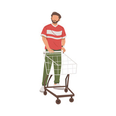 portrait of man carrying trolley flat design illustration