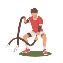portrait of fit man doing rope training flat design illustration