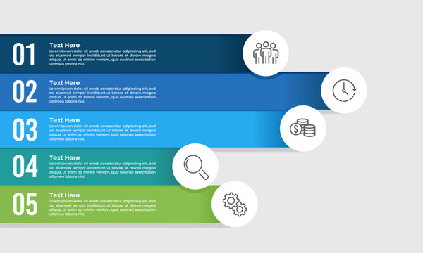 Business information presentation infographic colorful 5 options to success. Report, Marketing, Plan and Strategy. Vector illustration.