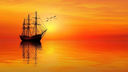 Maritime Voyage: A Sea-Bound Ship Vector Wallpaper