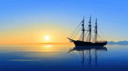 Fototapeta premium Maritime Voyage: A Sea-Bound Ship Vector Wallpaper
