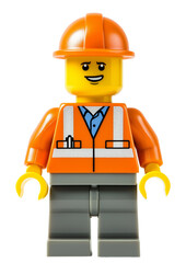 Naklejka premium Lego figure site manager, construction worker, isolated background. PNG file