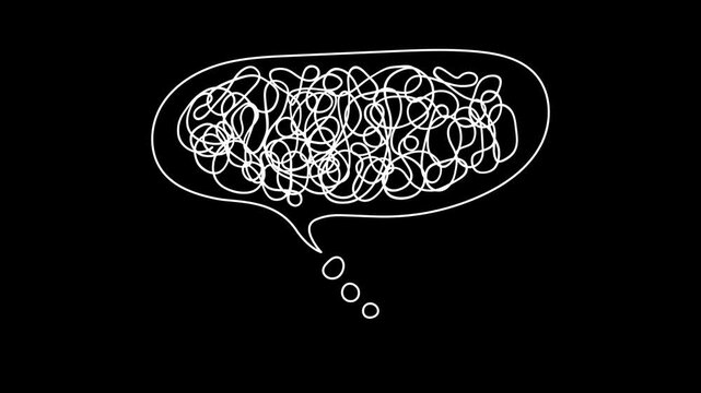 Depression thought bubble. Confused, muddled thoughts, chaos. Transparent background with alpha channel. Animation for psychologist practice, healing session, medical treatment.