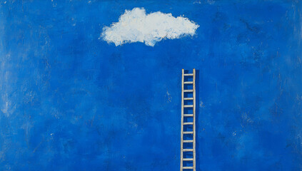 A ladder leads to a cloud in the sky