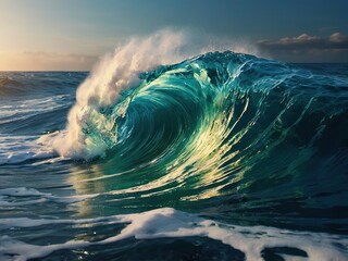 Luminoscent sea waves glittering, cinematic ocean wave, nature, full hd wallpaper, high resolution background, generative AI