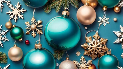 Złote i błękitne bombki w śniegu