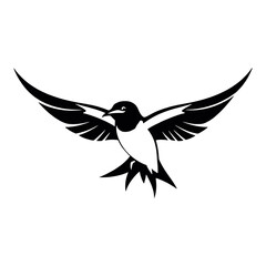 a Flying swallow vector silhouette, stylish pose, fill with black color isolated white background