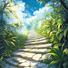 Obraz premium Stone Steps Leading Up to the Clouds.