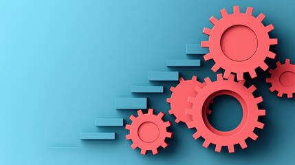 Gears turn progressively upward signifying growth and innovation in mechanical systems and strategic development for business success