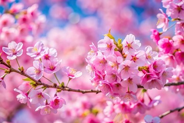 Cherry blossoms in spring blooming into pink flowers from high angle