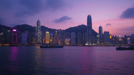 Fototapeta premium Hong Kong Skyline at Dusk.