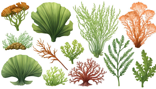 Seaweed set on a transparent background with a transparent background