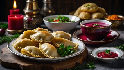 Tradycyjny świąteczny stół pełen potraw