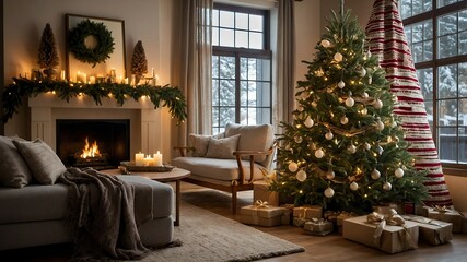 Przytulny salon z choinką na święta