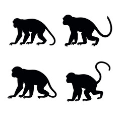 a monkey vector silhouette, fill with black color isolated white background