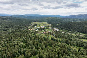 Obraz premium Southern Urals, the central estate of the Bashkir State Nature Reserve - Sargaya village. Aerial view.