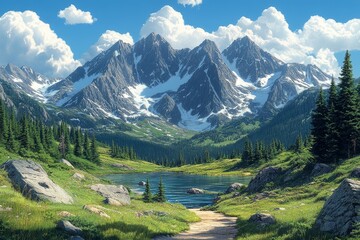 Fototapeta premium Mountain Lake Trail Hiking Scenic Landscape View