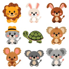Naklejka premium cheerful and charming set of various animals collection sticker artwork
