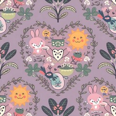 Obraz premium seamless pattern of a cartoon-style soft pink heart. 