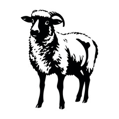 a sheep vector silhouette, stylish pose, fill with black colour isolated white background