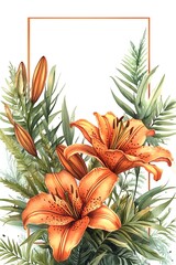 Fototapeta premium Radiant orange lilies and lush greenery a vibrant floral composition for nature lovers and art enthusiasts