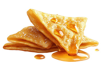 Sopapillas drizzled with honey, PNG isolated on transparent background, white background.