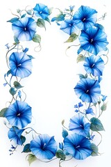 Elegant arrangement of blue flowers framing a blank space for creative designs and inspirational messages in a botanical aesthetic