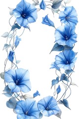 Delicate blue morning glories framing a soft white space for elegant floral design and artistic creations