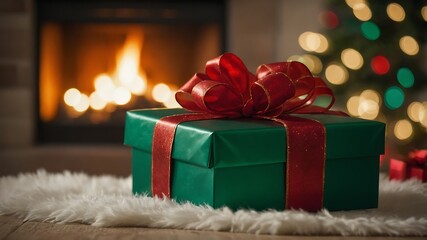 Prezent świąteczny przed kominkiem