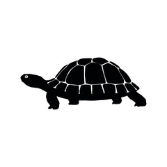 a turtle walking on the ground silhouette isolated white background
