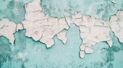 Obraz premium A wall where faded paint is cracking and beginning to peel at the edges