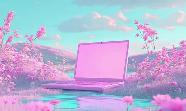 laptop with flowers y2k style