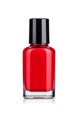 Red nail polish bottle, isolated on white background