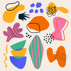 Set of hand drawn various shapes and doodle objects. Abstract contemporary modern trendy vector illustration. Stamp texture. All elements are isolated