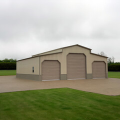 Obraz premium 3d illustration of metal building storage with natural background.
