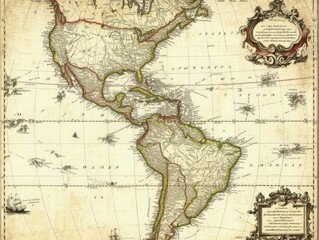 Fototapeta premium Antique Map of North and South America.