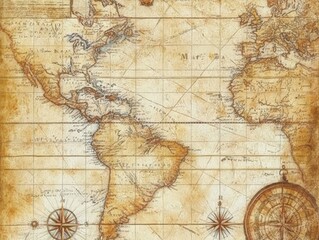 Obraz premium Vintage World Map with Compass.
