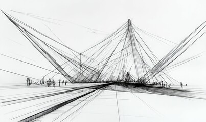 Black and white sketch of a bridge.