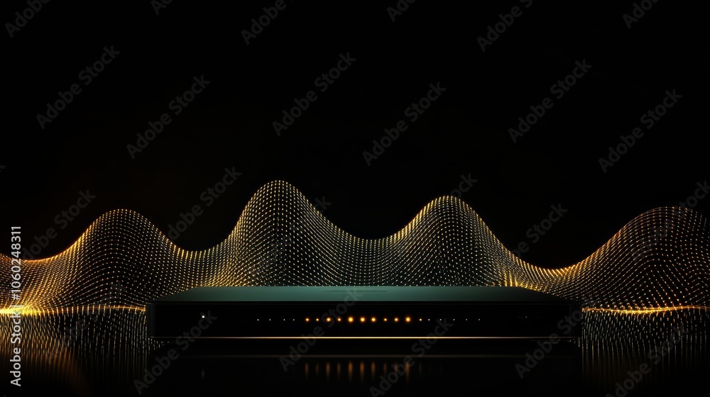 Poster A central network router is illuminated by abstract glowing lines, symbolizing vibrant data transmission in a technological setting. Generative AI