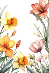 Obraz premium Delicate floral arrangement featuring vibrant lilies and daffodils a captivating display of nature's beauty