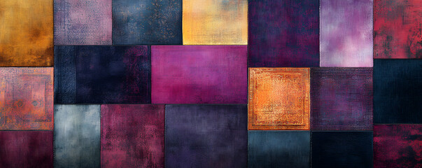 Fototapeta premium Abstract Patchwork Background with Deep Hues and Textures