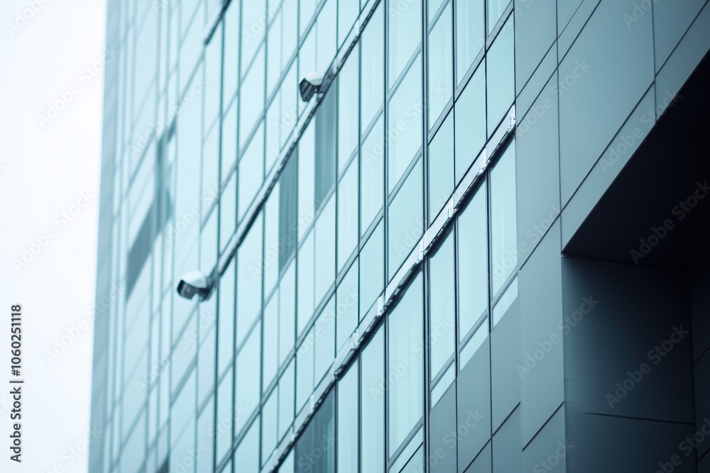 Poster the modern office building features multiple surveillance cameras strategically placed for security 